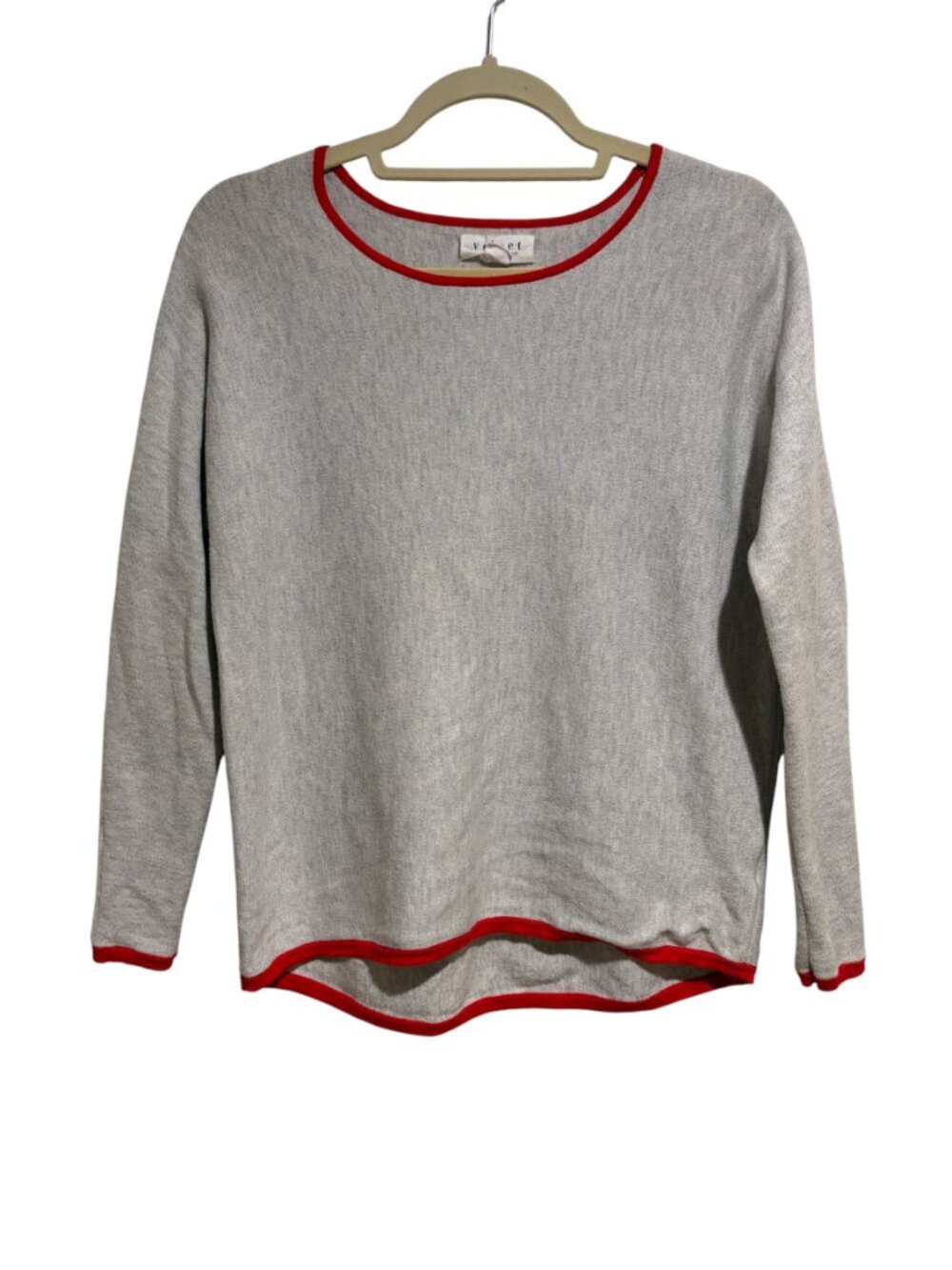 Velvet by Graham & Spencer Charon Gray Red Trim Ringer Crewneck Sweater